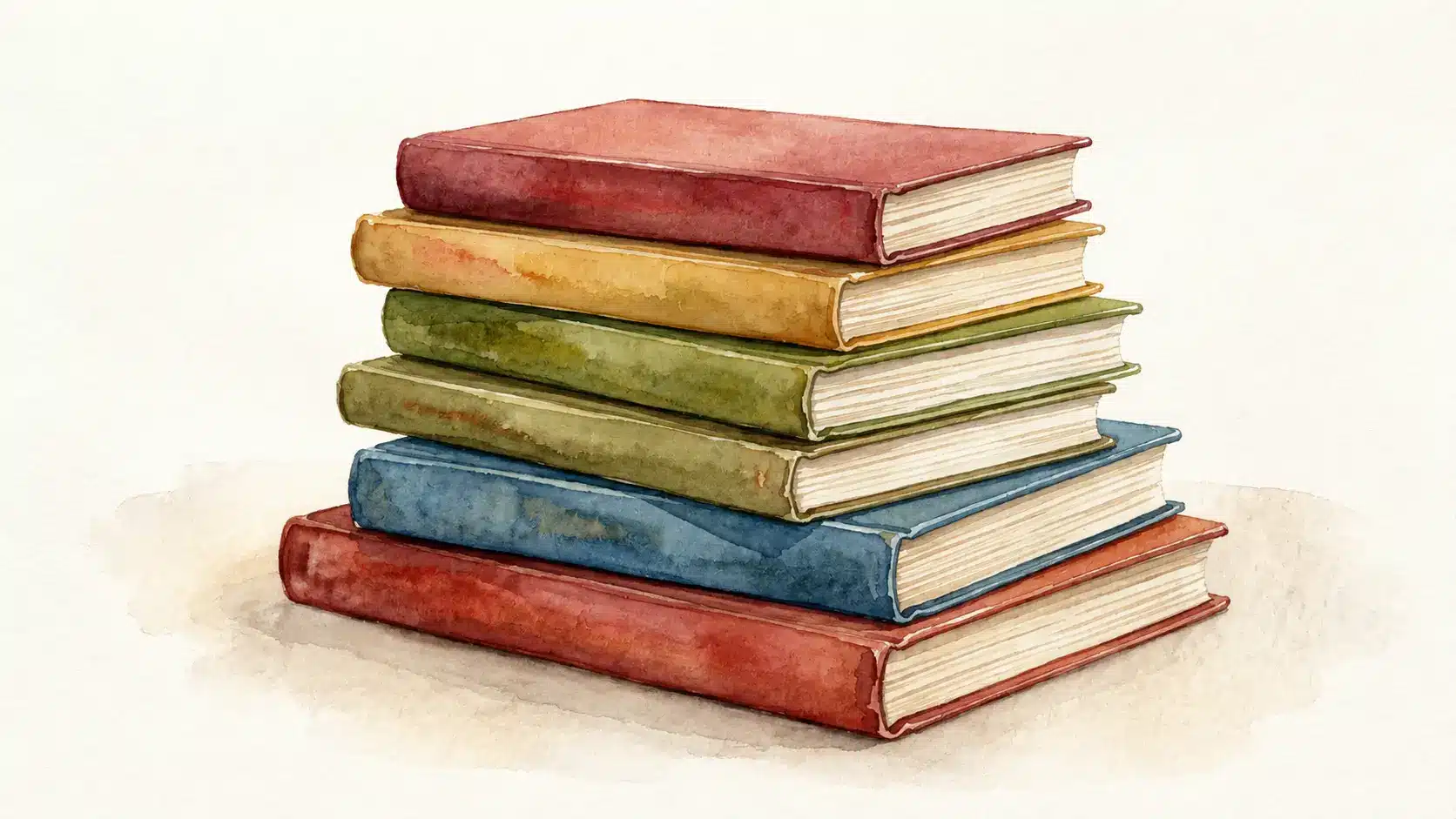 Watercolor stack of books painted in different bright colors