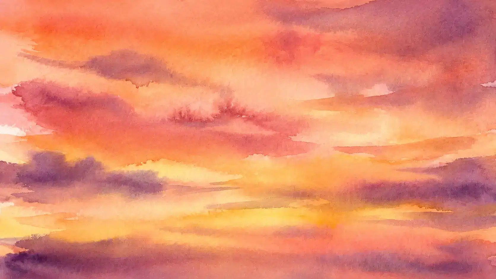 Watercolor sunset sky with warm orange and pink blended tones