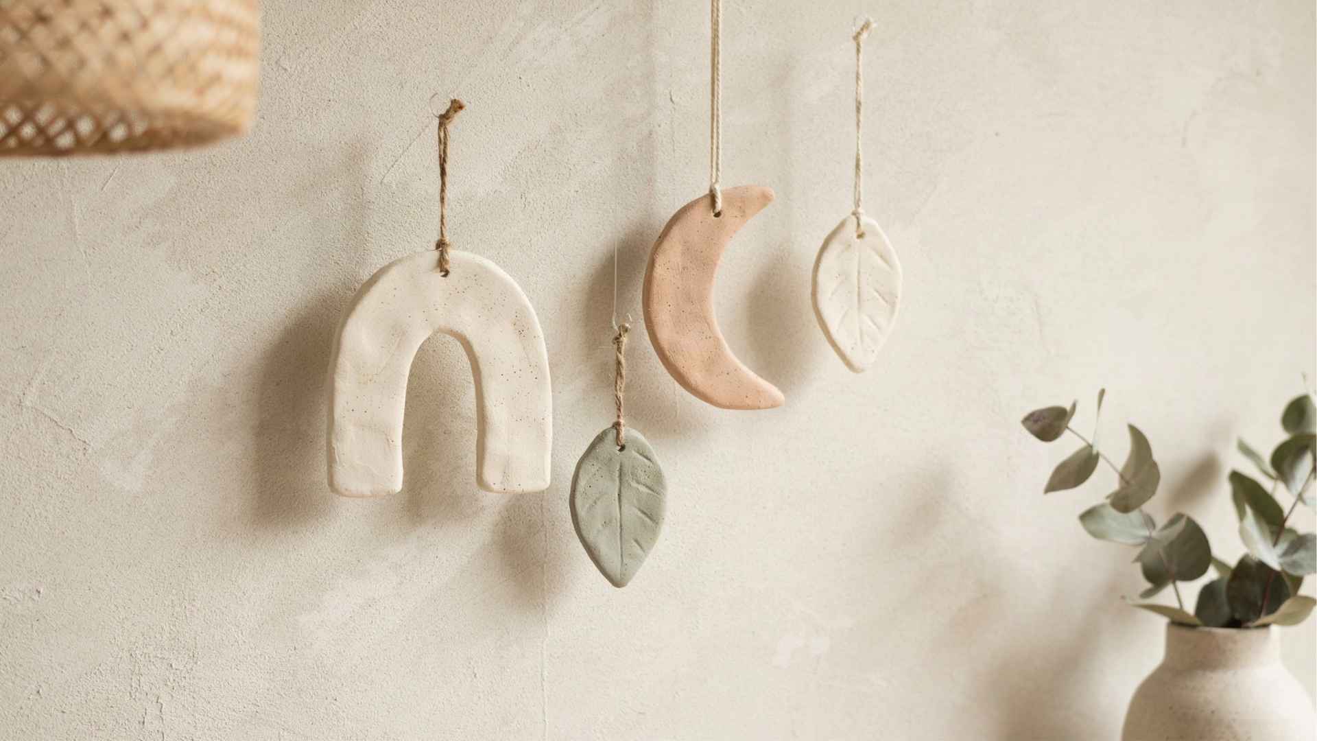Clay wall hangings in minimalist boho home decor style