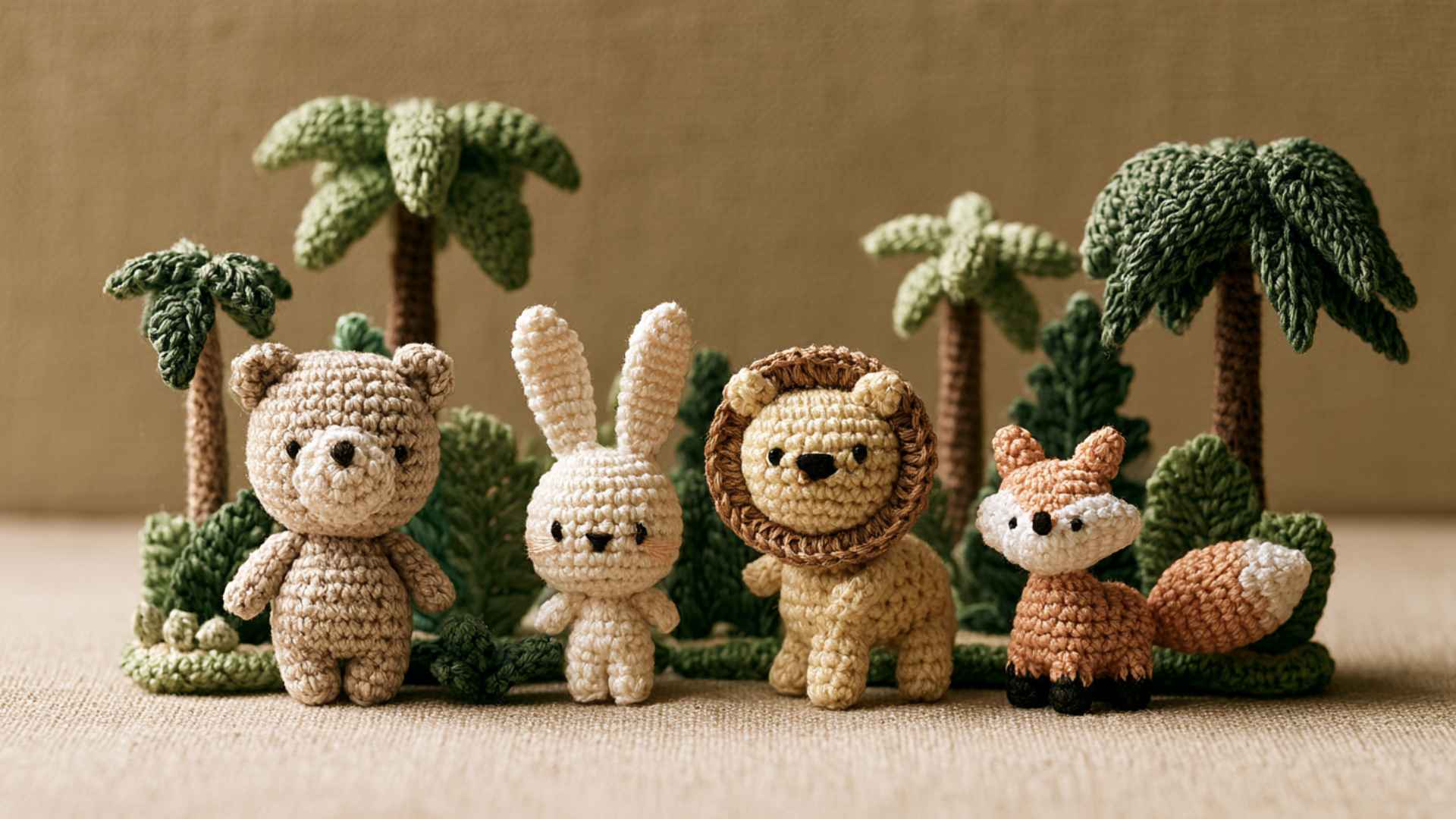 Mini crochet animal set showing tiny amigurumi toys with fine detail and tight stitches advanced miniature craftsmanship