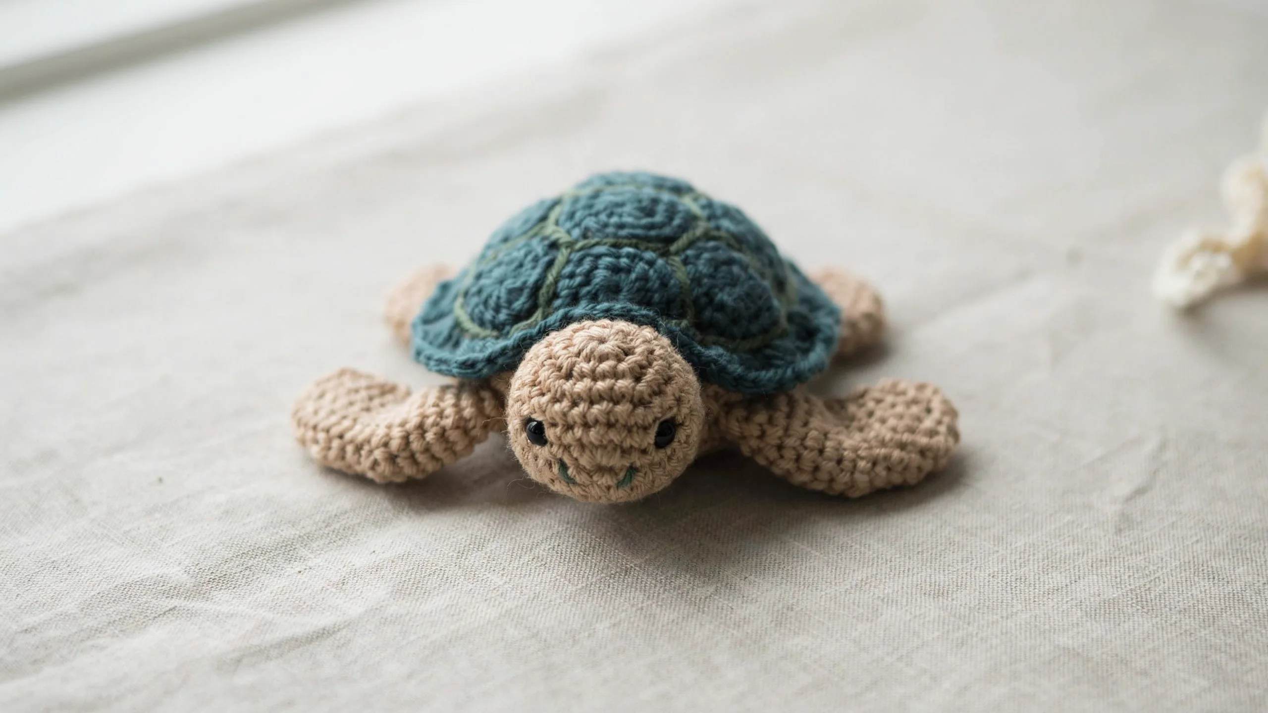 Crochet sea turtle with domed shell and small flippers centered