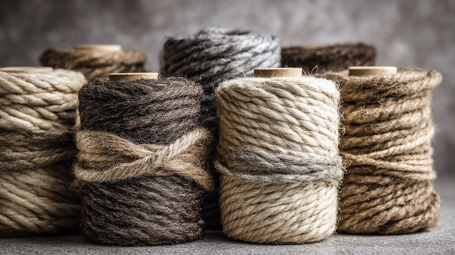 Natural hemp cord spools in earthy colors with a rustic texture for casual friendship bracelets
