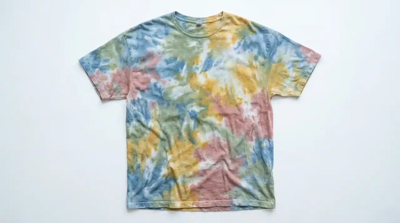 Tie dye shirt with watercolor-style color blending and an organic ice dye effect