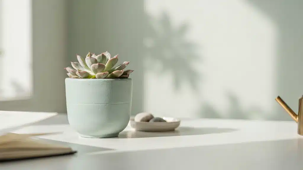 Small handmade clay succulent planter shaped cylindrical form with textured exterior surface, smooth interior walls, designed for holding small indoor plants or succulents