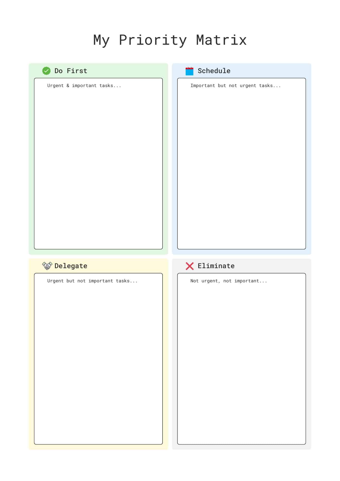 priority matrix bullet journal layout with do first schedule delegate and eliminate sections