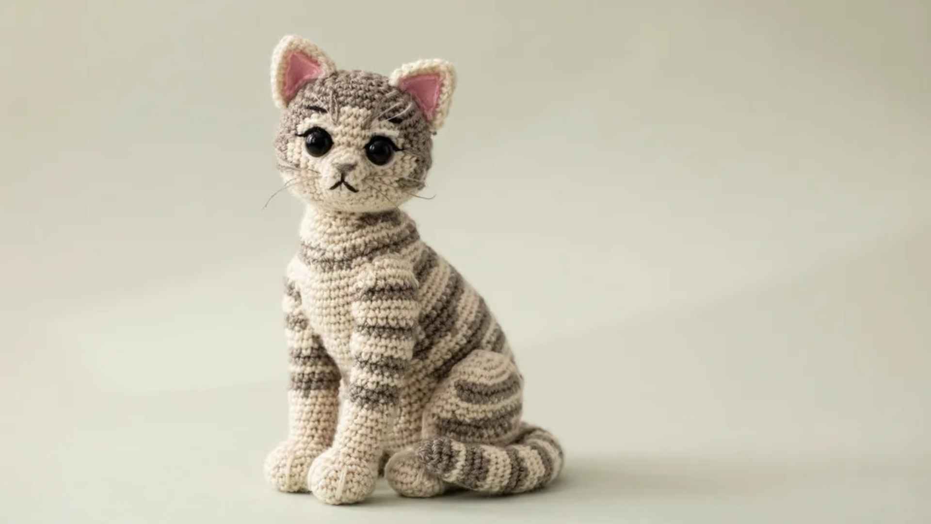 Realistic crochet cat amigurumi showing precise shaping and facial detail advanced level handmade yarn toy