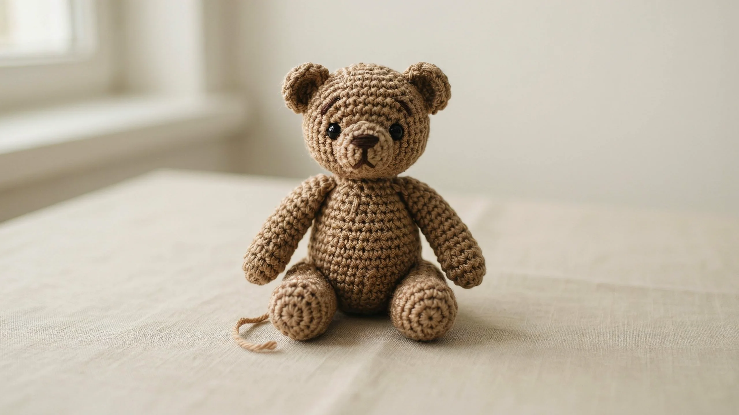 Small crochet bear with round ears and simple snout