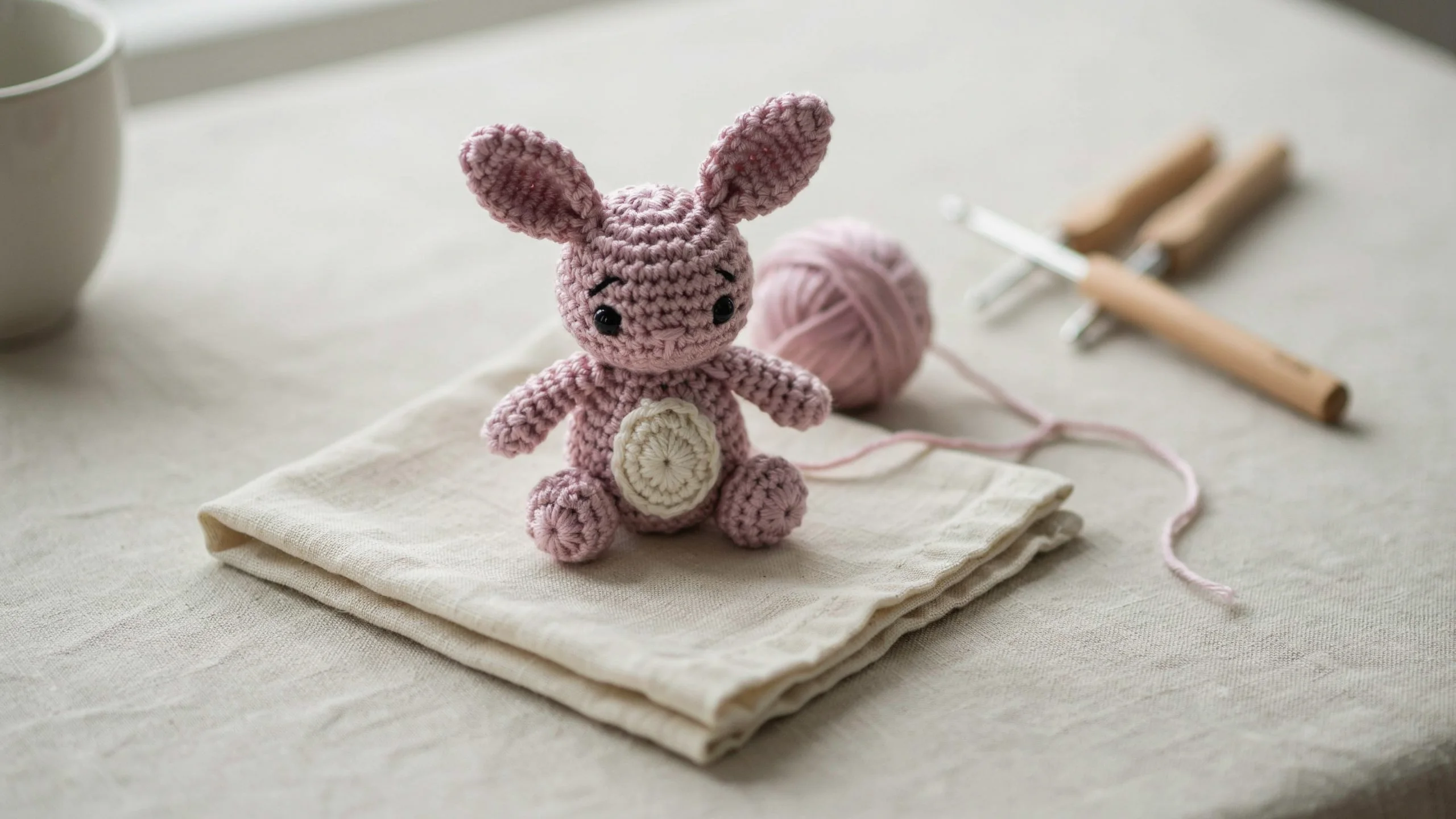 Small crochet bunny with long upright ears
