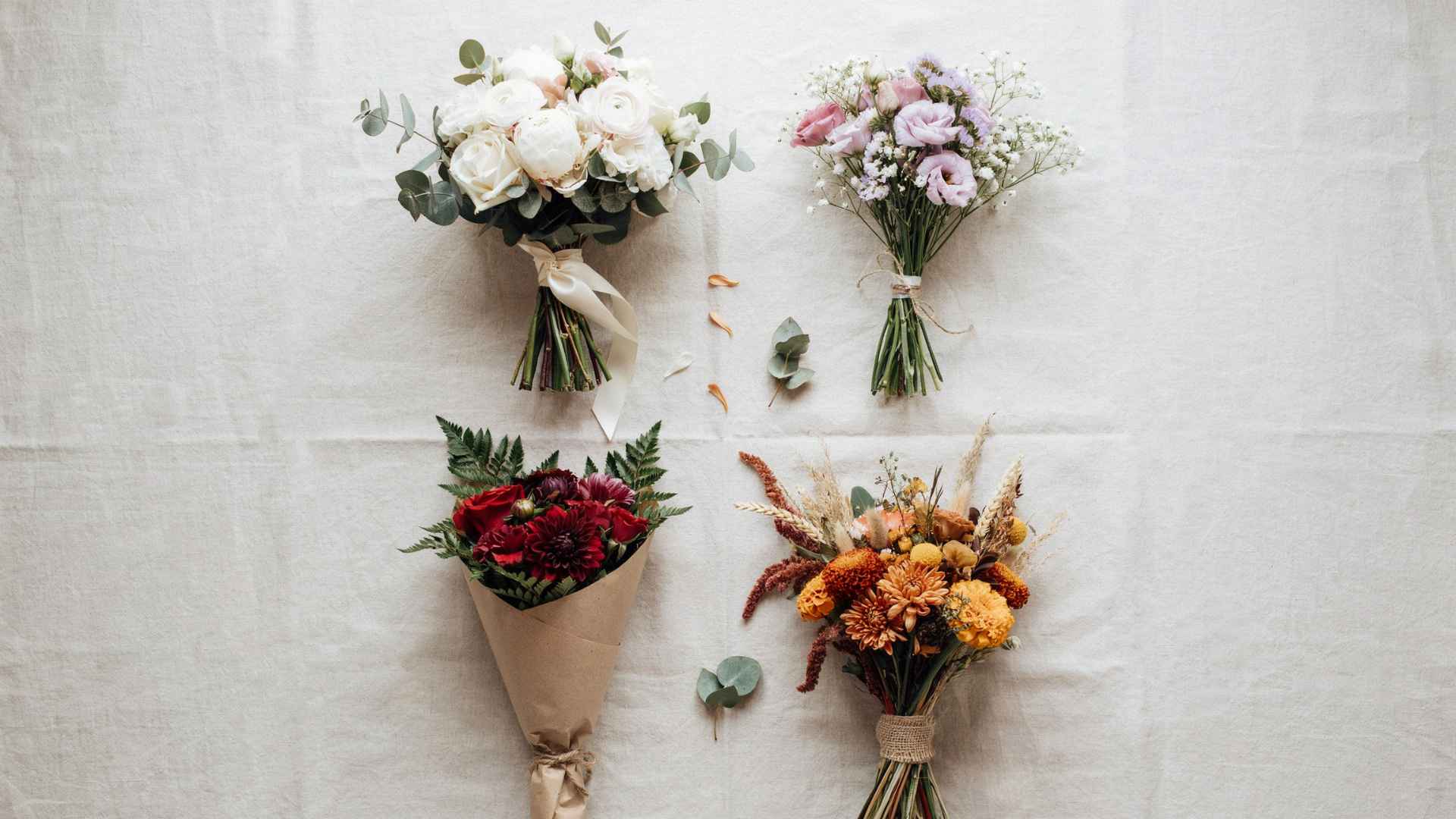 Four bouquet types displayed with labels and colors