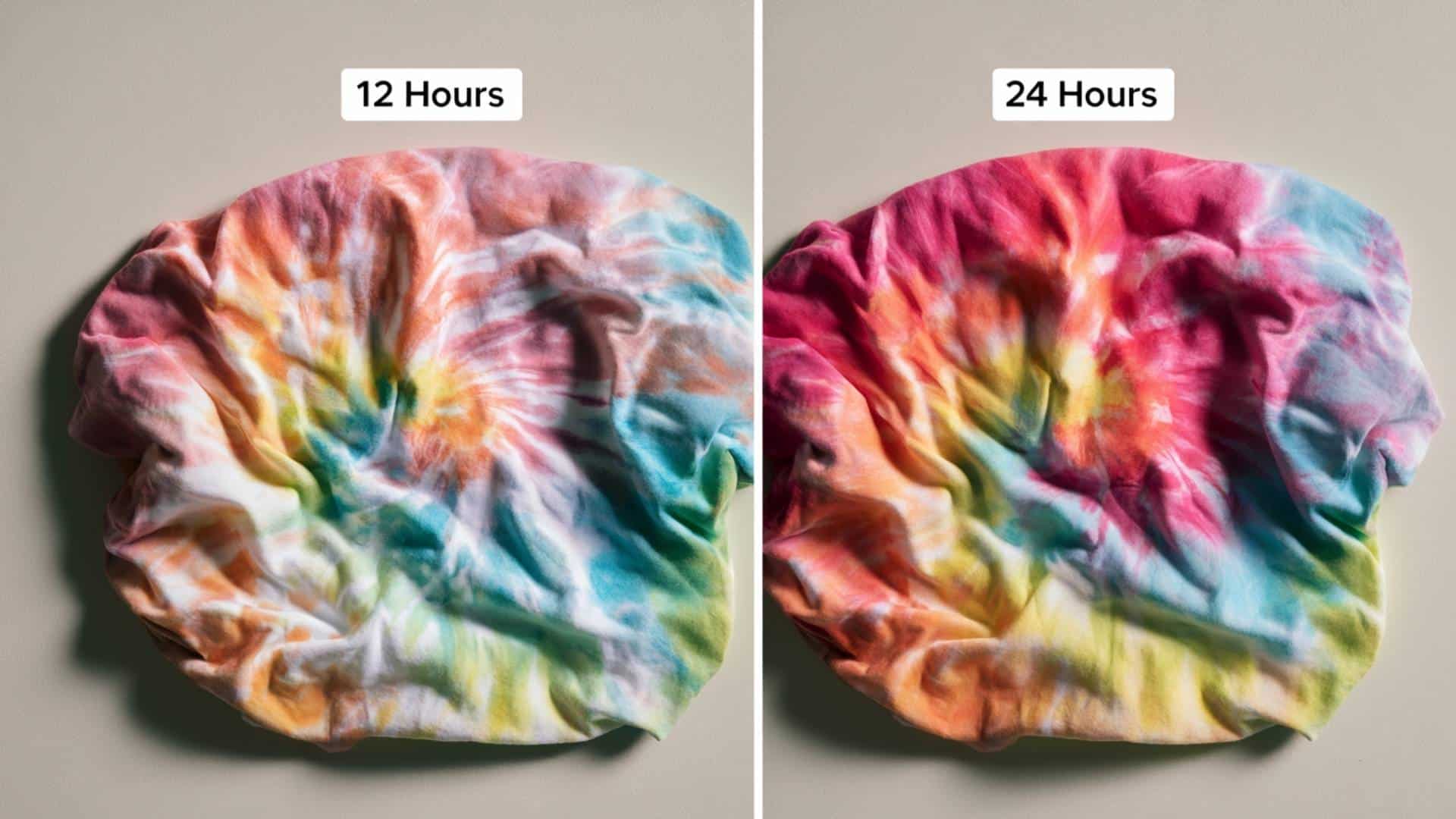 Infographic comparing 12-hour and 24-hour tie-dye pattern results