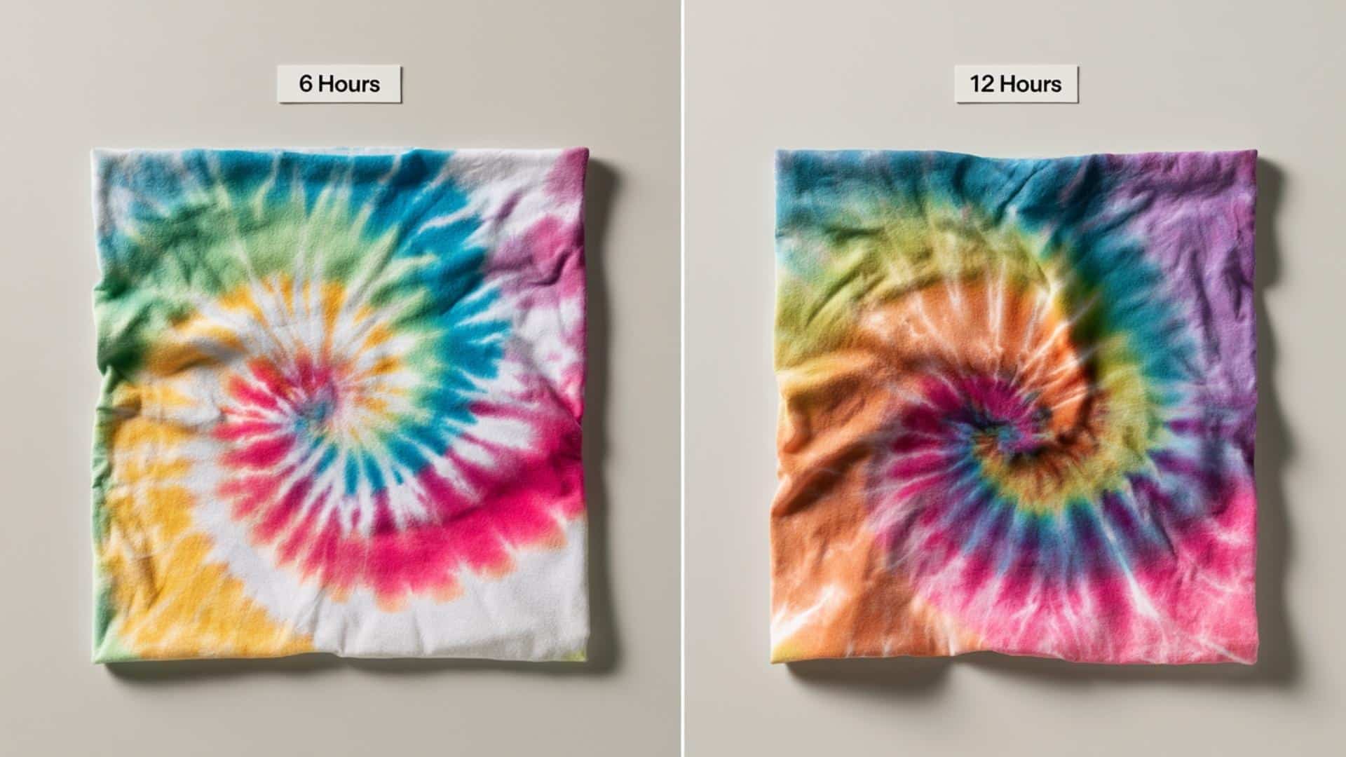 Infographic comparing 6-hour and 12-hour tie-dye spiral pattern results