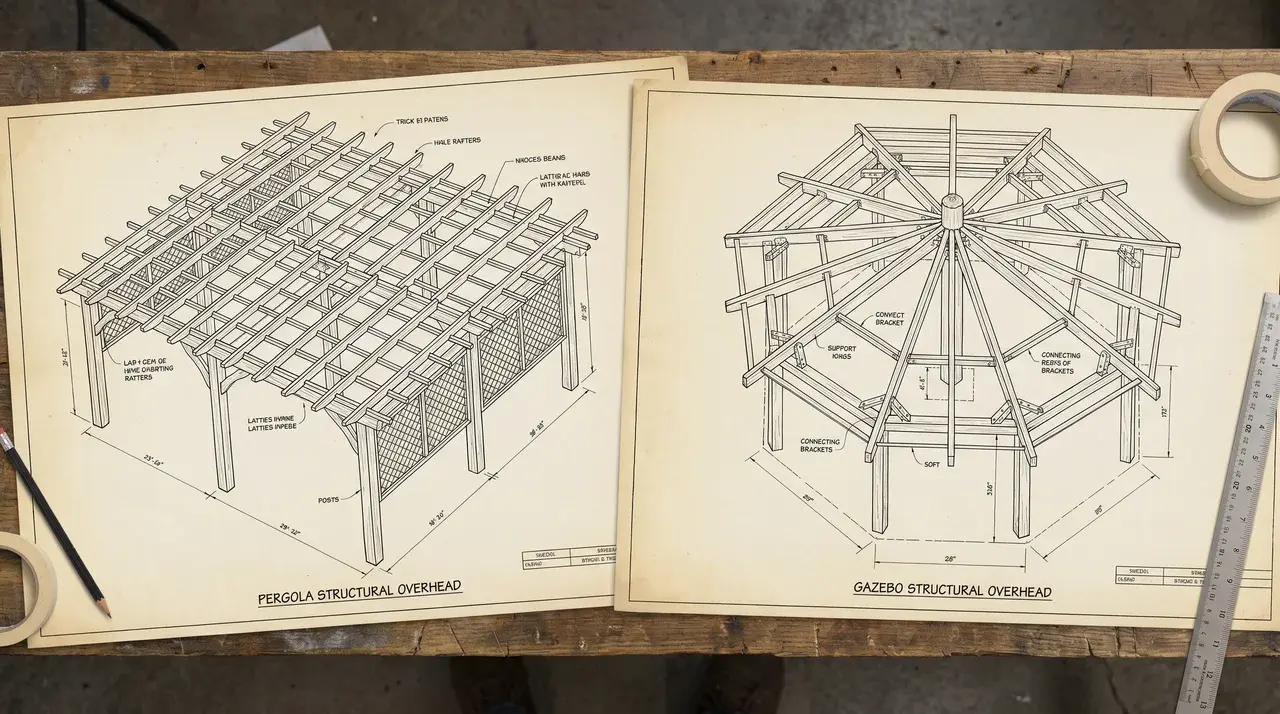 pergola post-and-beam system and gazebo self-supporting roof structure diagram