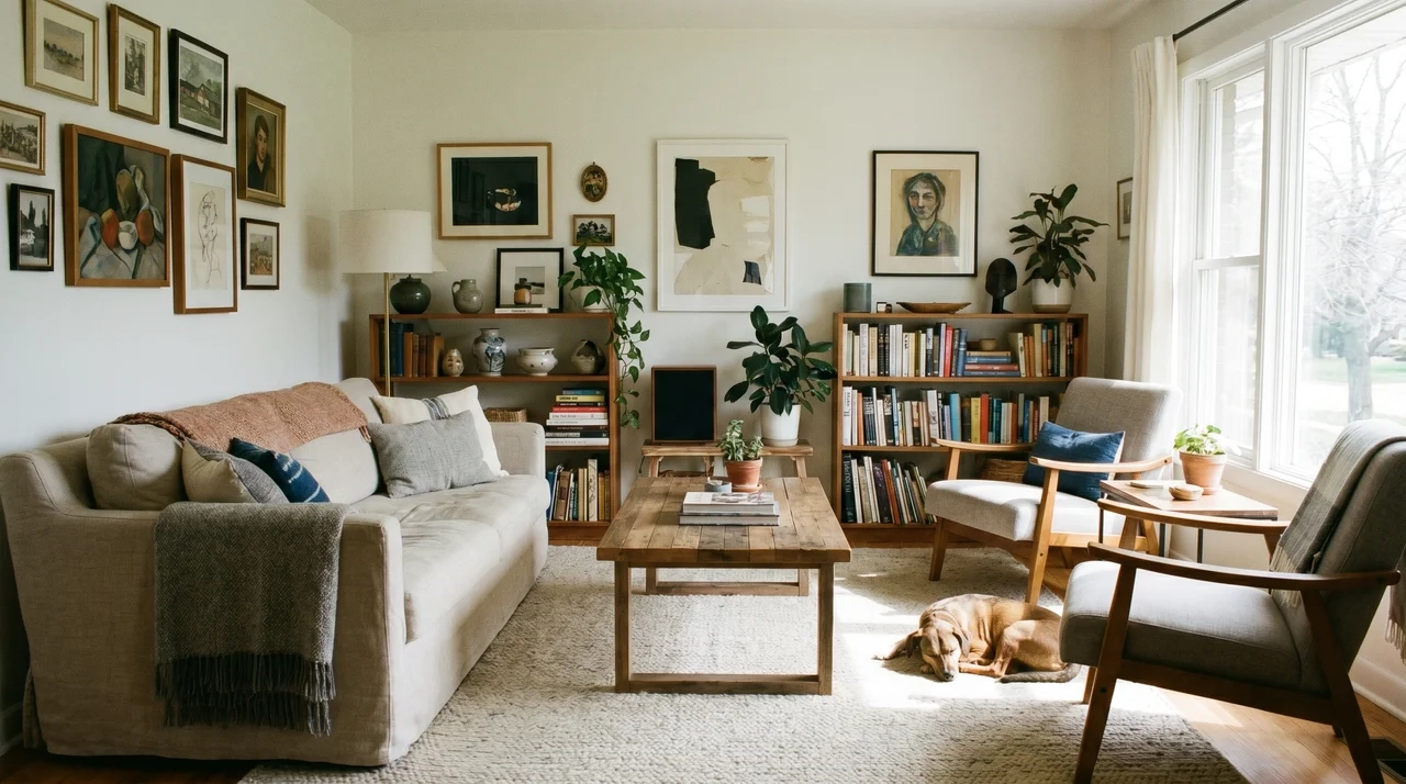 Intentional furniture arrangement and storage layout reflecting DrHomey interior